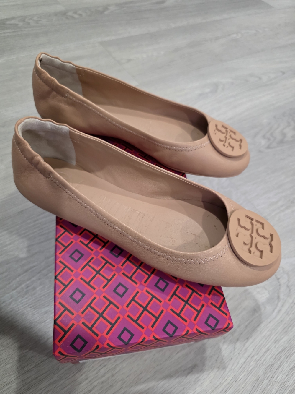 Tory Burch Blush Leather Logo Ballet Flats